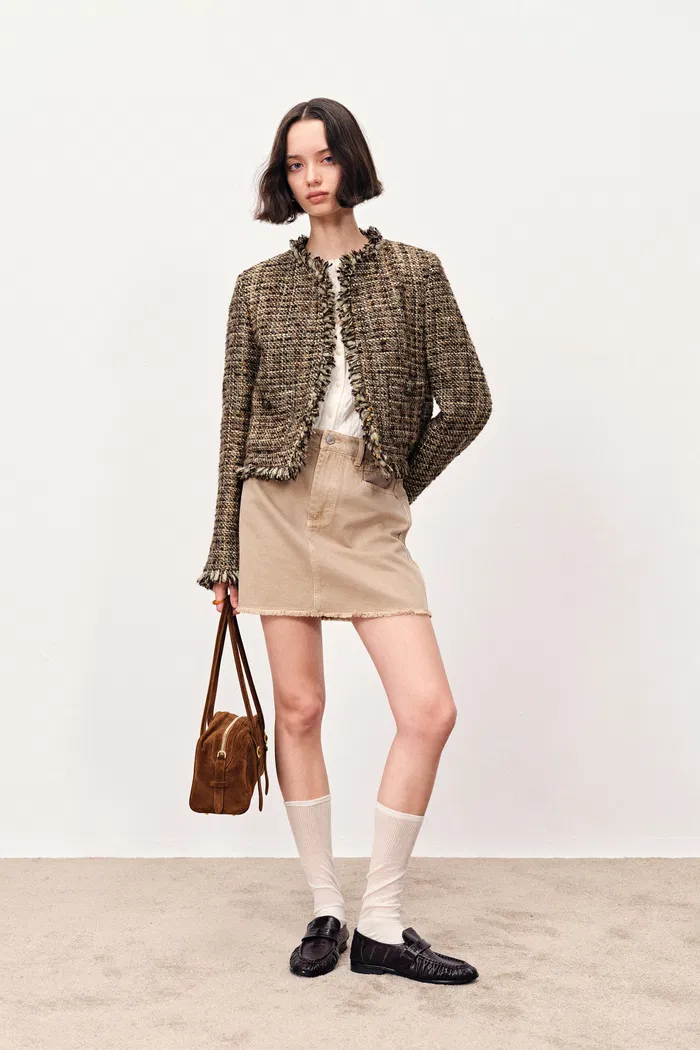 Swift Boxy Tweed Jacket in Tencel-Wool and Acetate Satin - Image 4