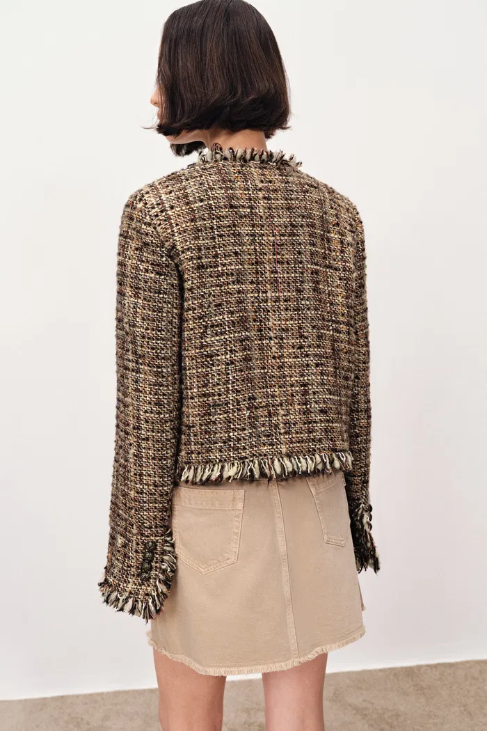 Swift Boxy Tweed Jacket in Tencel-Wool and Acetate Satin - Image 7