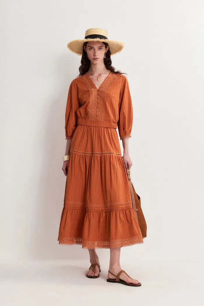 Sybilla Tiered Openwork Maxi Skirt in Cotton - Image 2
