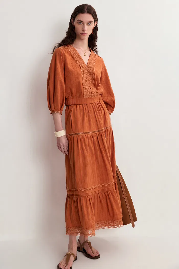 Sybilla Tiered Openwork Maxi Skirt in Cotton - Image 3