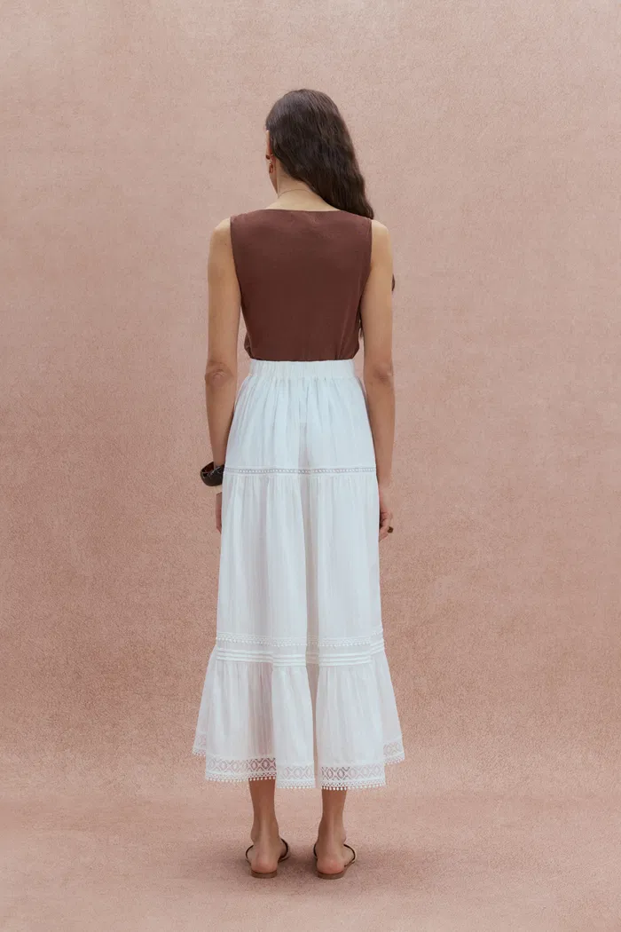 Sybilla Tiered Openwork Maxi Skirt in Cotton - Image 4