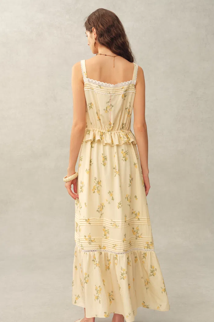 Sylvia Floral Lace Trim Layered Sleeveless Cami Dress in Linen Blend - Image 5