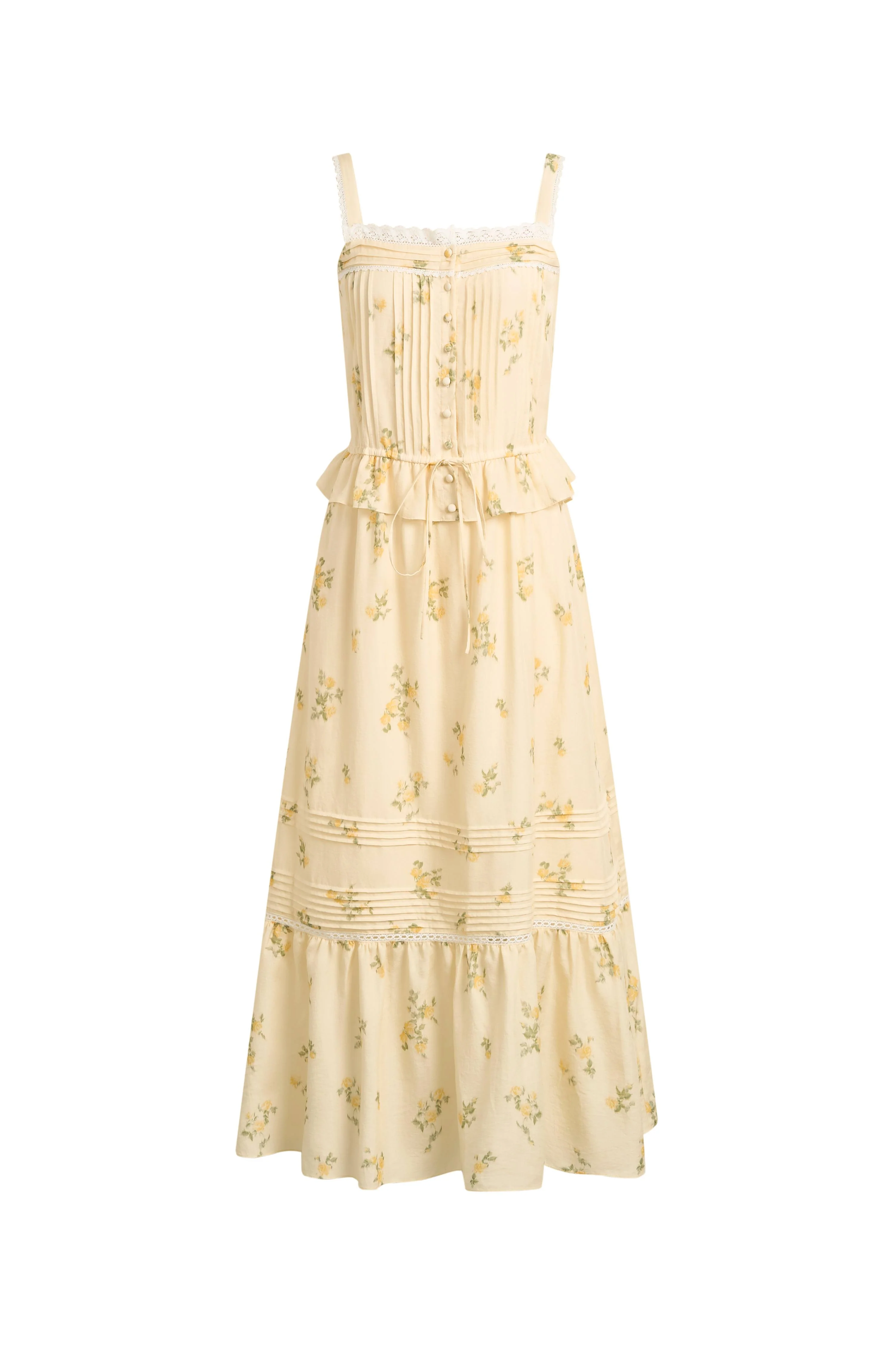 Sylvia Floral Lace Trim Layered Sleeveless Cami Dress in Linen Blend - Image 7