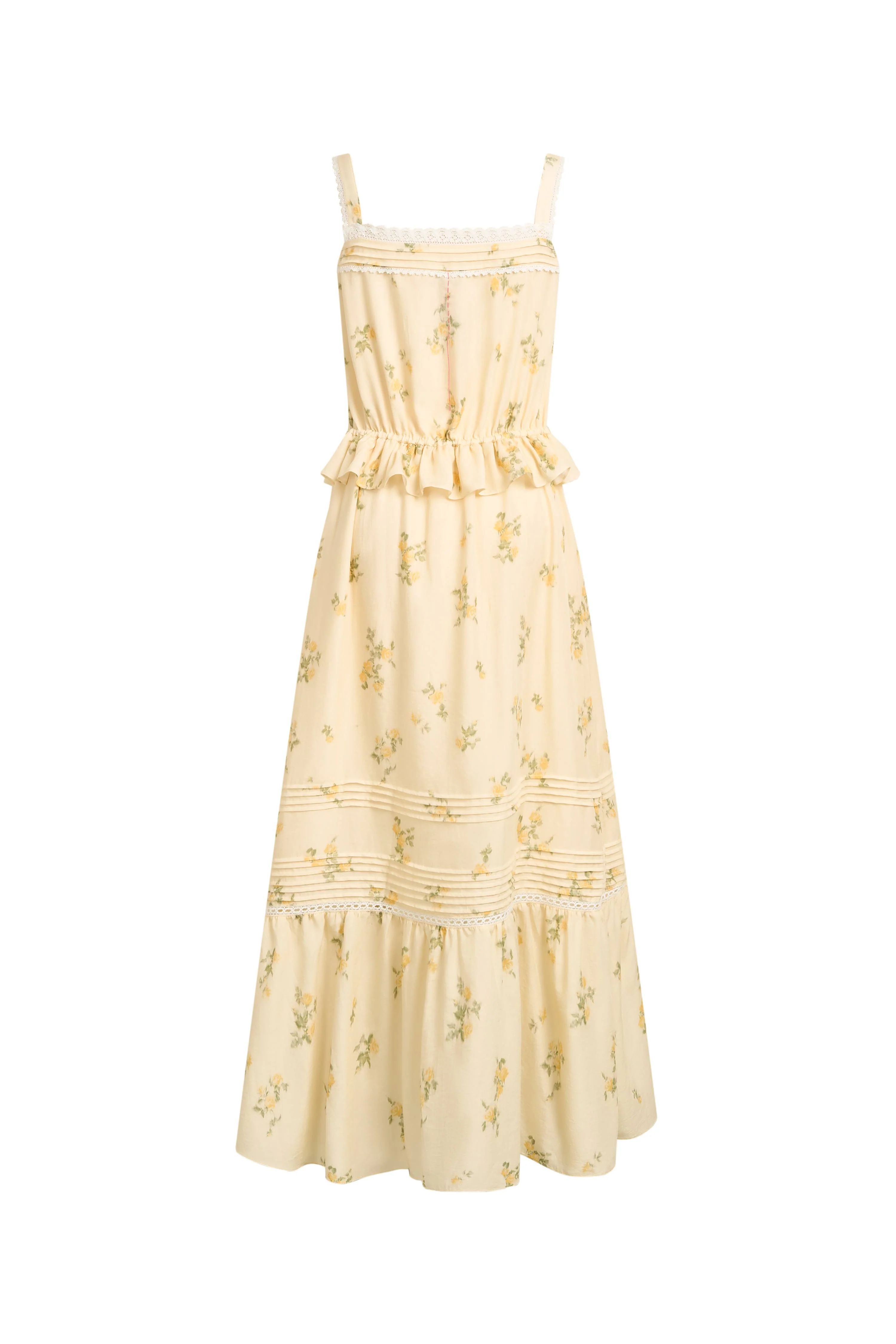 Sylvia Floral Lace Trim Layered Sleeveless Cami Dress in Linen Blend - Image 8