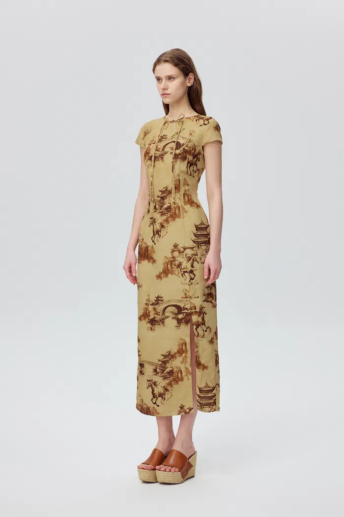Tansya Oriental Print Qipao Dress in Viscose Blend - Image 4