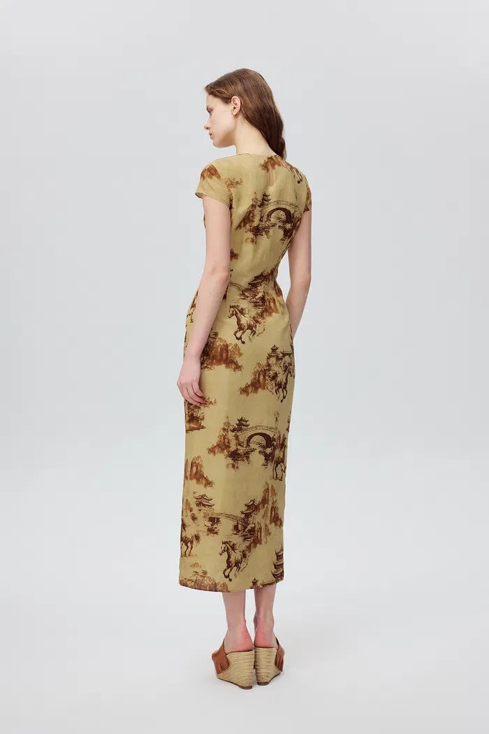 Tansya Oriental Print Qipao Dress in Viscose Blend - Image 5