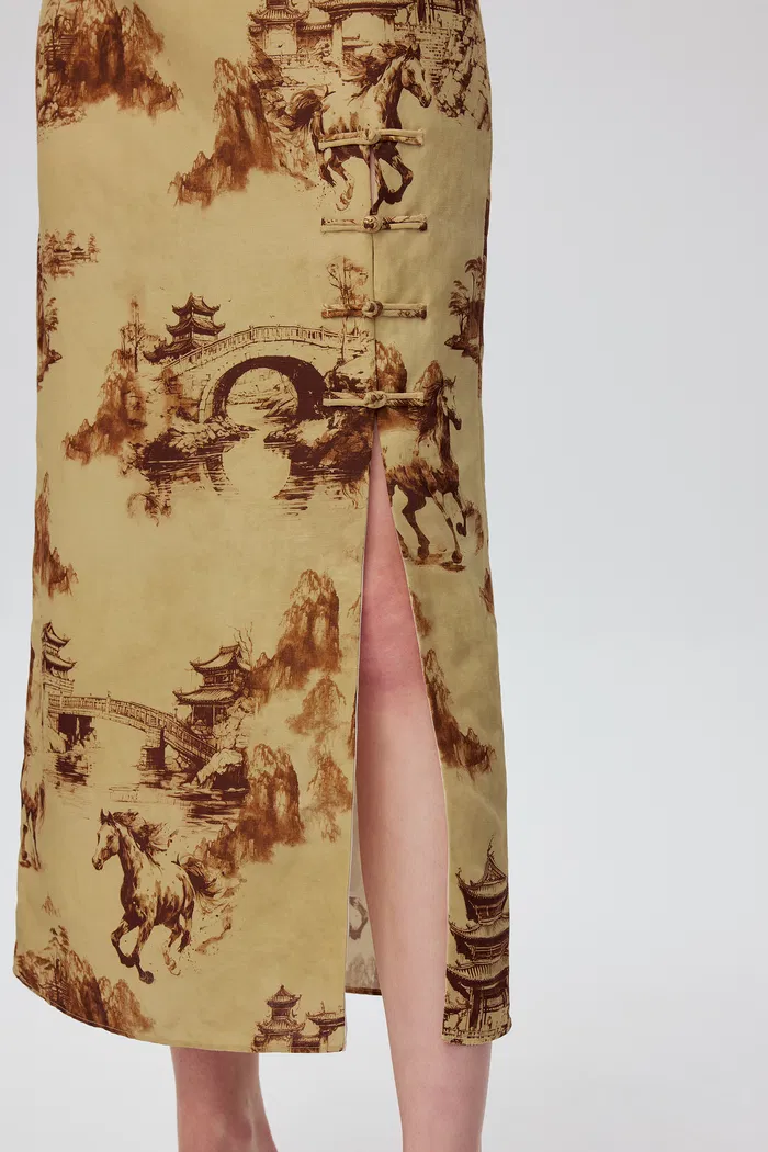 Tansya Oriental Print Qipao Dress in Viscose Blend - Image 7