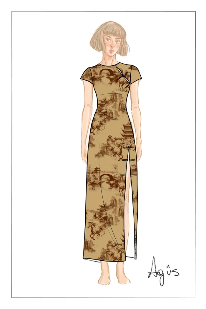 Tansya Oriental Print Qipao Dress in Viscose Blend - Image 9