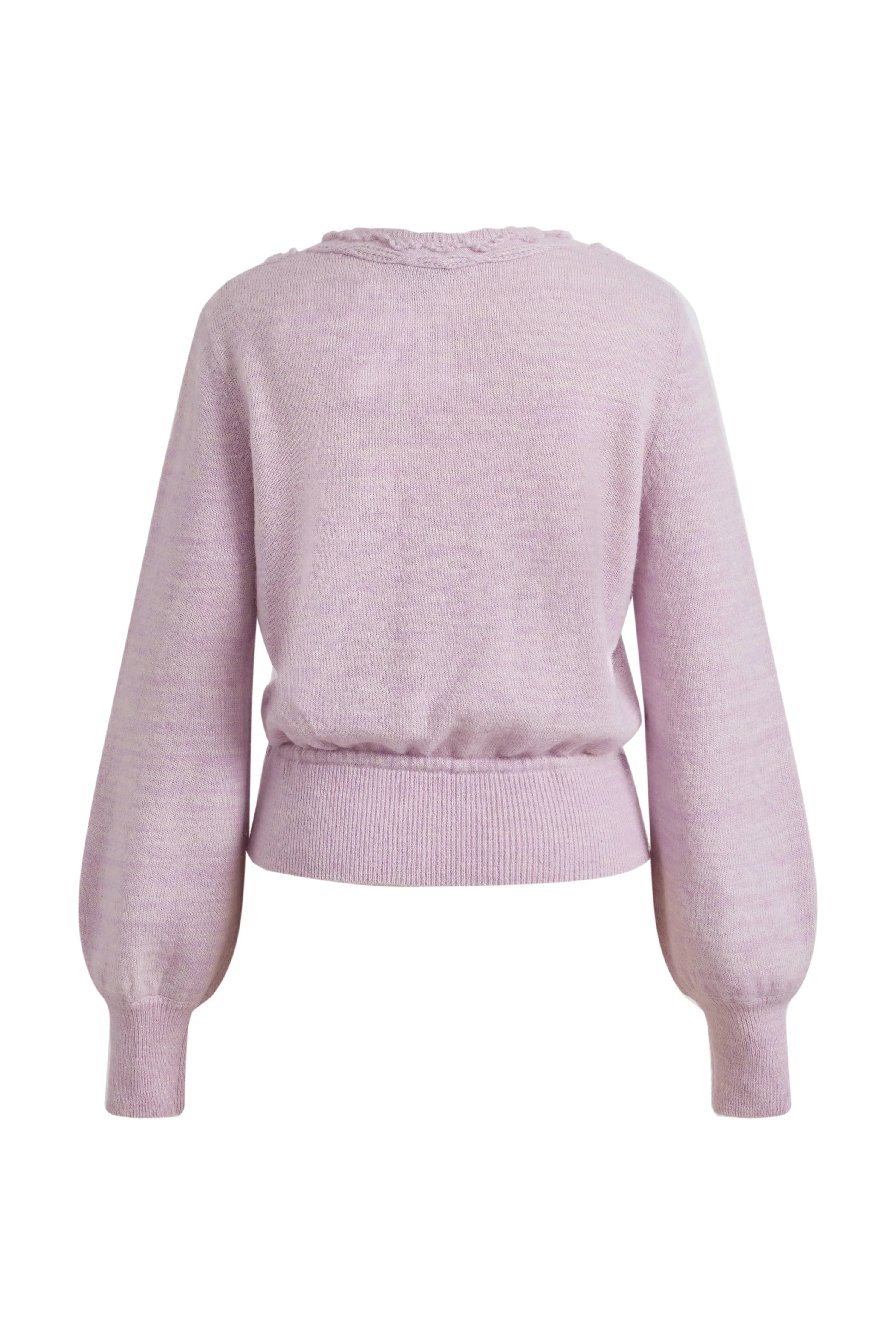 Taro V Neck 3D Crochet Waist Cinching Cardigan in Merino Wool Alpaca Blend Knit - Image 10