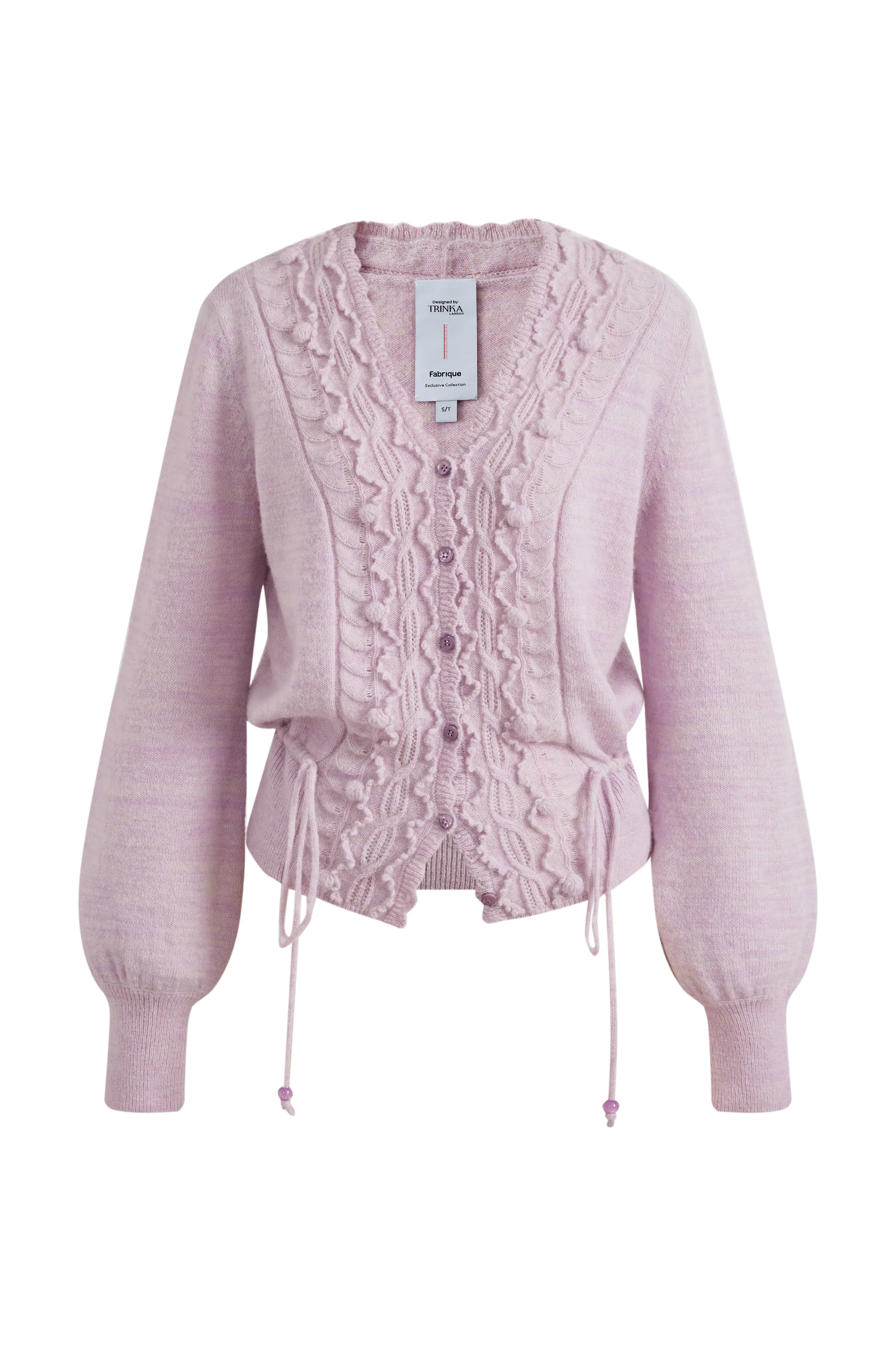 Taro V Neck 3D Crochet Waist Cinching Cardigan in Merino Wool Alpaca Blend Knit - Image 9