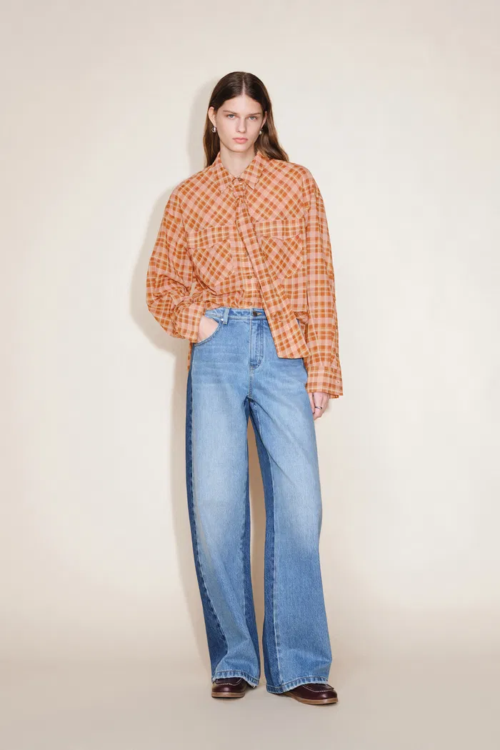 Tartan Detachable Bow Tie Lightweight Shirt in Sheer Cotton