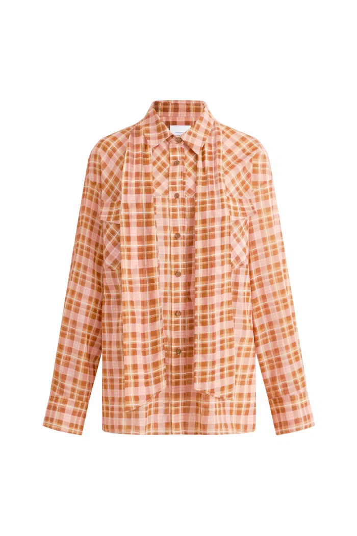 Tartan Detachable Bow Tie Lightweight Shirt in Sheer Cotton - Image 7
