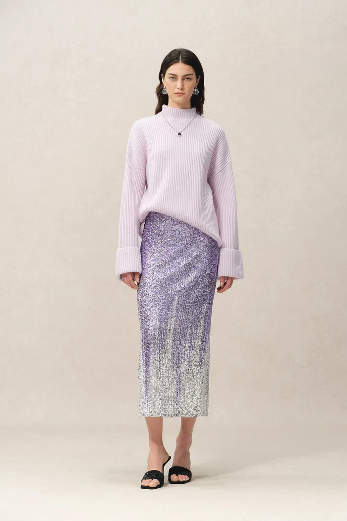 Tawanna Midi Skirt in Stretch Sequin Mesh - Image 2
