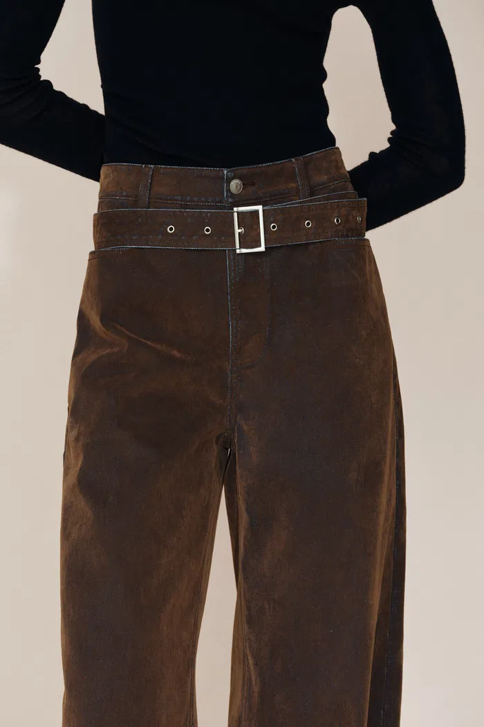 Taylor Detachable Belt Flocked Jeans in Cotton Denim - Image 8