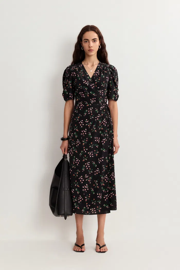 Teana V Neck Floral Dress in Mulberry Silk Crepe - Image 3