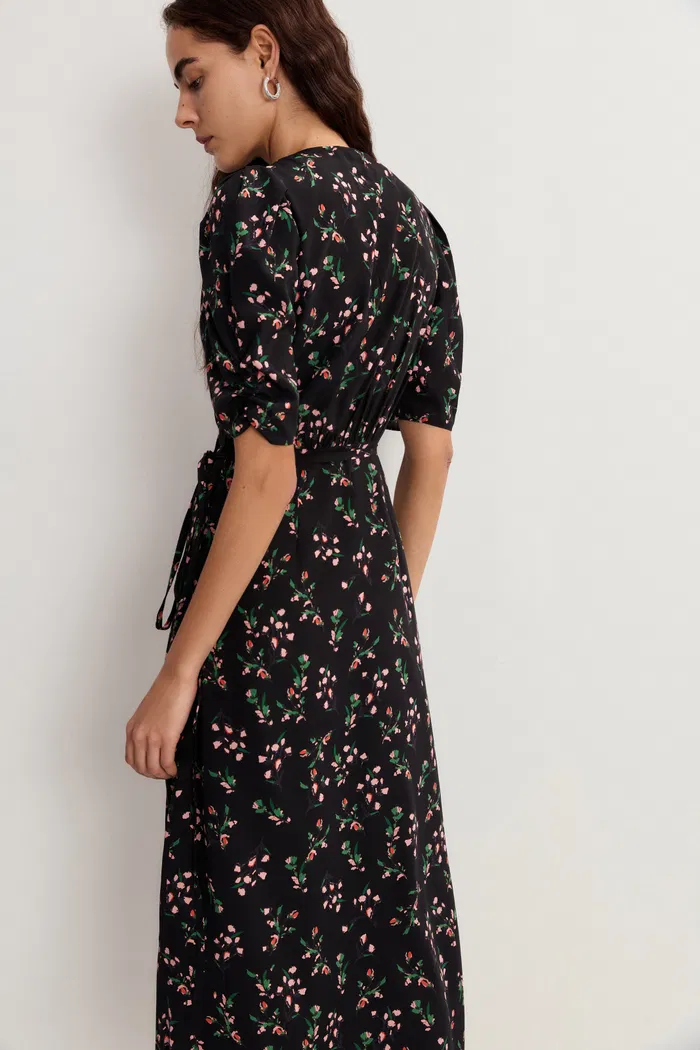 Teana V Neck Floral Dress in Mulberry Silk Crepe - Image 5