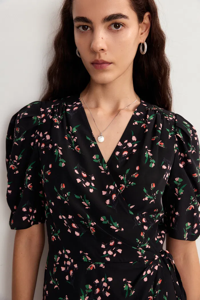 Teana V Neck Floral Dress in Mulberry Silk Crepe - Image 6