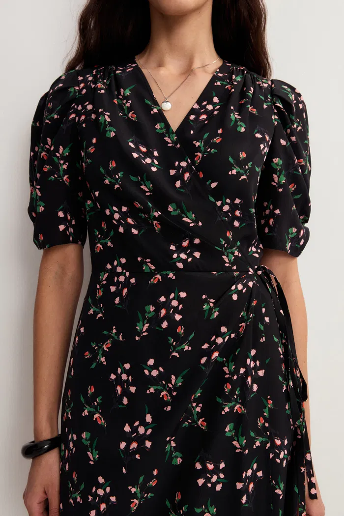 Teana V Neck Floral Dress in Mulberry Silk Crepe - Image 7