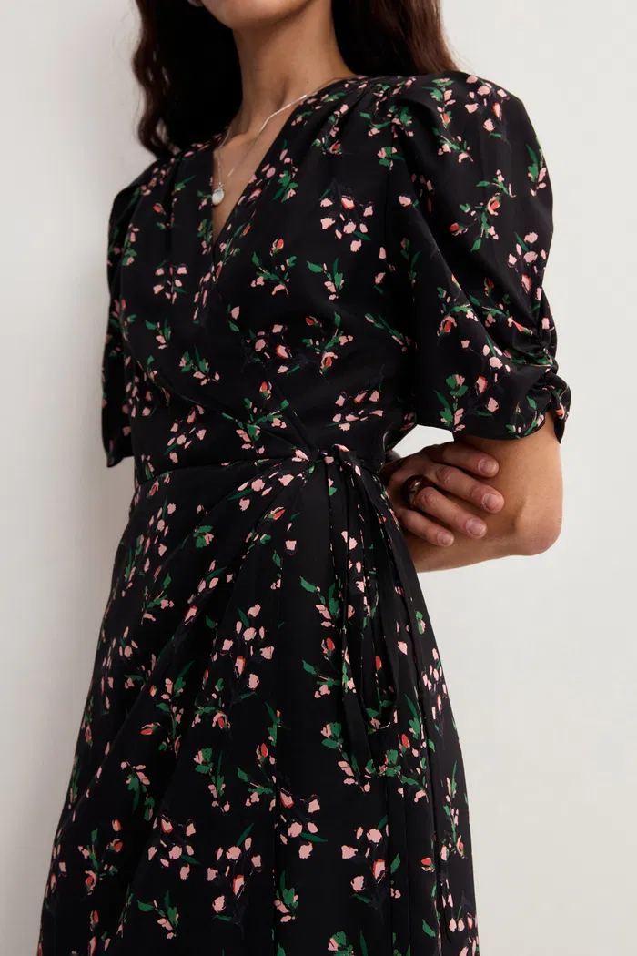 Teana V Neck Floral Dress in Mulberry Silk Crepe - Image 8