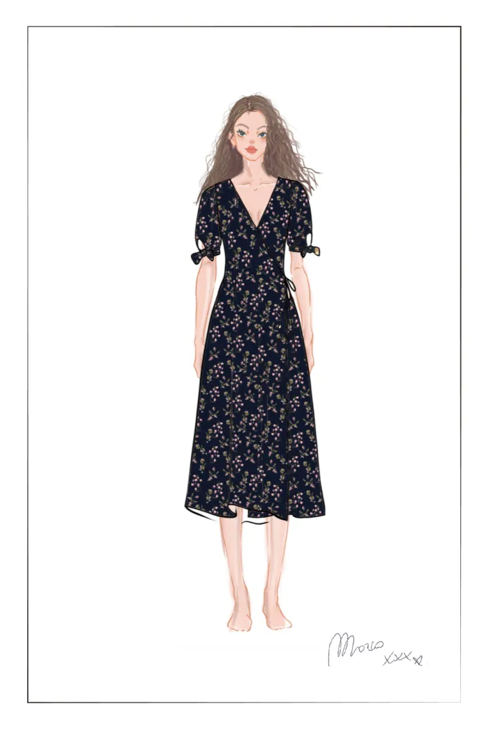 Teana V Neck Floral Dress in Mulberry Silk Crepe - Image 9