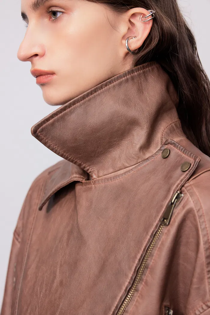 Terra Vintage Brown Leather Jacket in Vegan Leather - Image 6