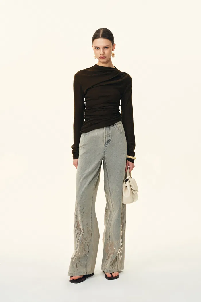 Thalia Devoré Jeans in Composite Denim-Washed Grey Denim - Image 2