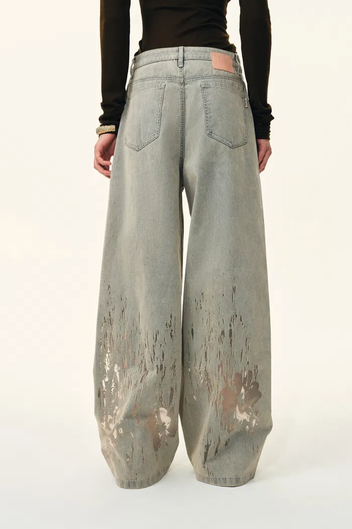 Thalia Devoré Jeans in Composite Denim-Washed Grey Denim - Image 5
