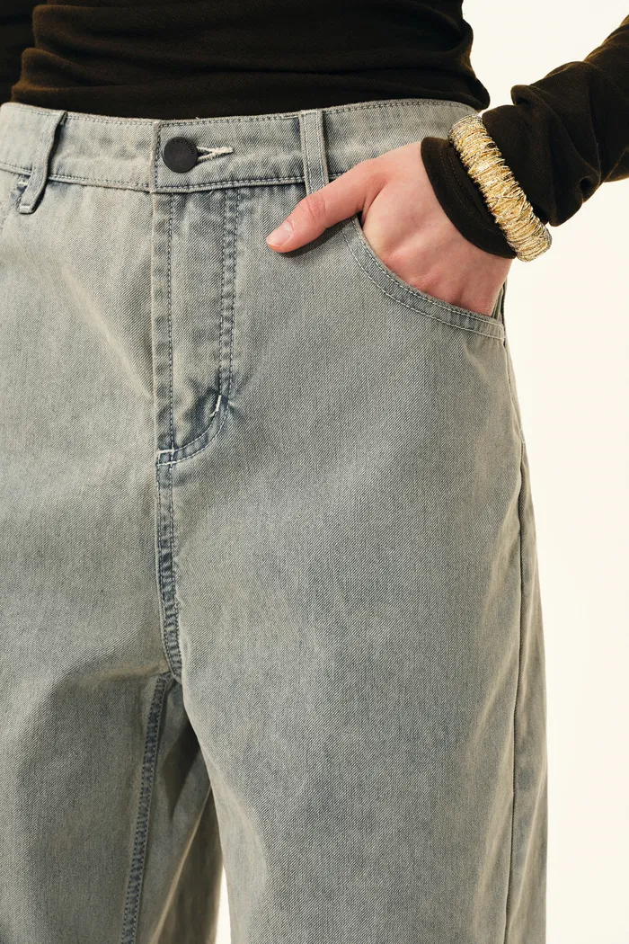 Thalia Devoré Jeans in Composite Denim-Washed Grey Denim - Image 6