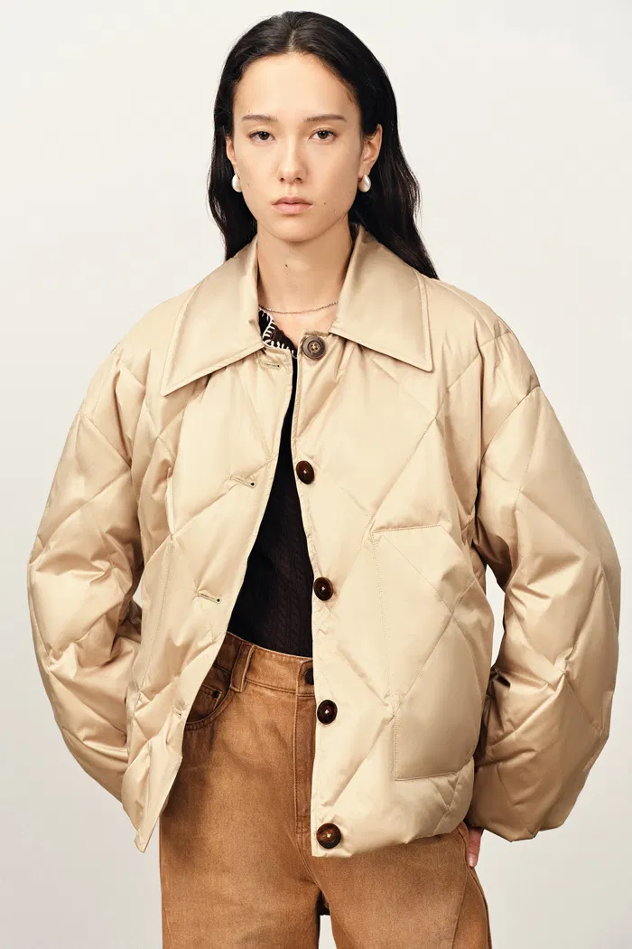 Thurston Quilted Lapel Down Jacket in High Density Water-Repellent - Image 2