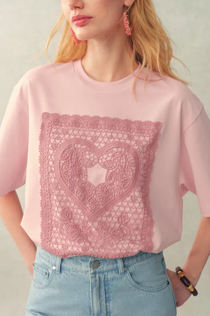 Tina Heart Embroidered Patch T-Shirt in Premium Jersey Cotton - Image 5
