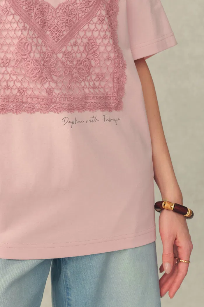 Tina Heart Embroidered Patch T-Shirt in Premium Jersey Cotton - Image 6