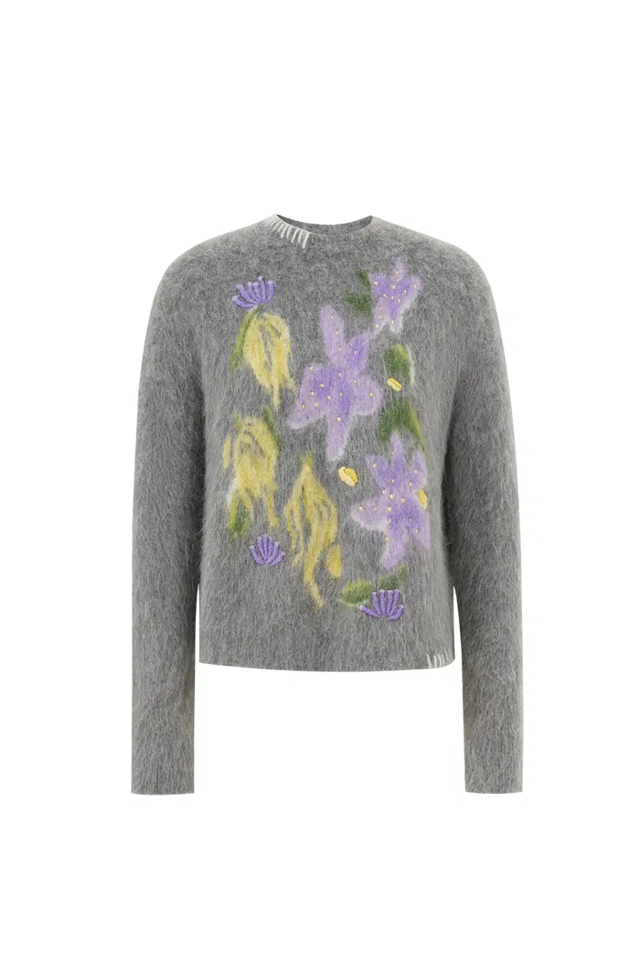 Titian Hand Embroidered Flora Sweater in Alpaca Blend Knit - Image 10