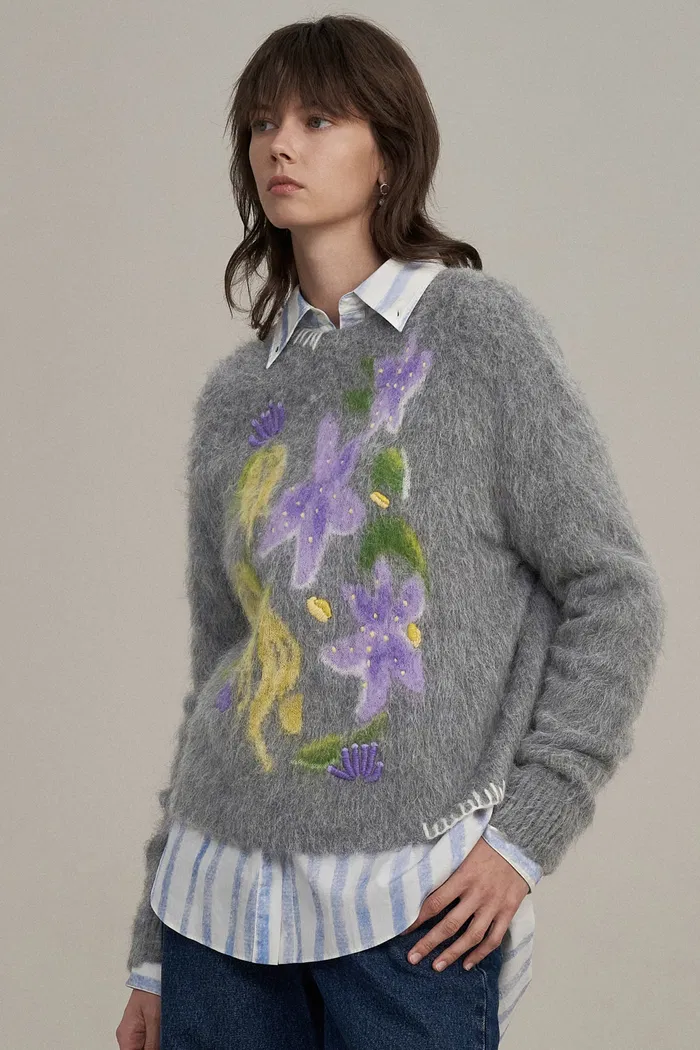 Titian Hand Embroidered Flora Sweater in Alpaca Blend Knit - Image 2