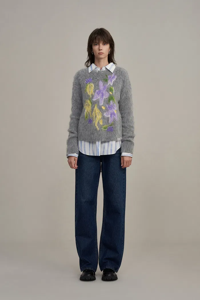 Titian Hand Embroidered Flora Sweater in Alpaca Blend Knit - Image 3