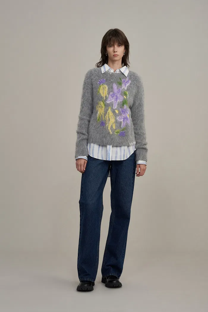 Titian Hand Embroidered Flora Sweater in Alpaca Blend Knit - Image 4