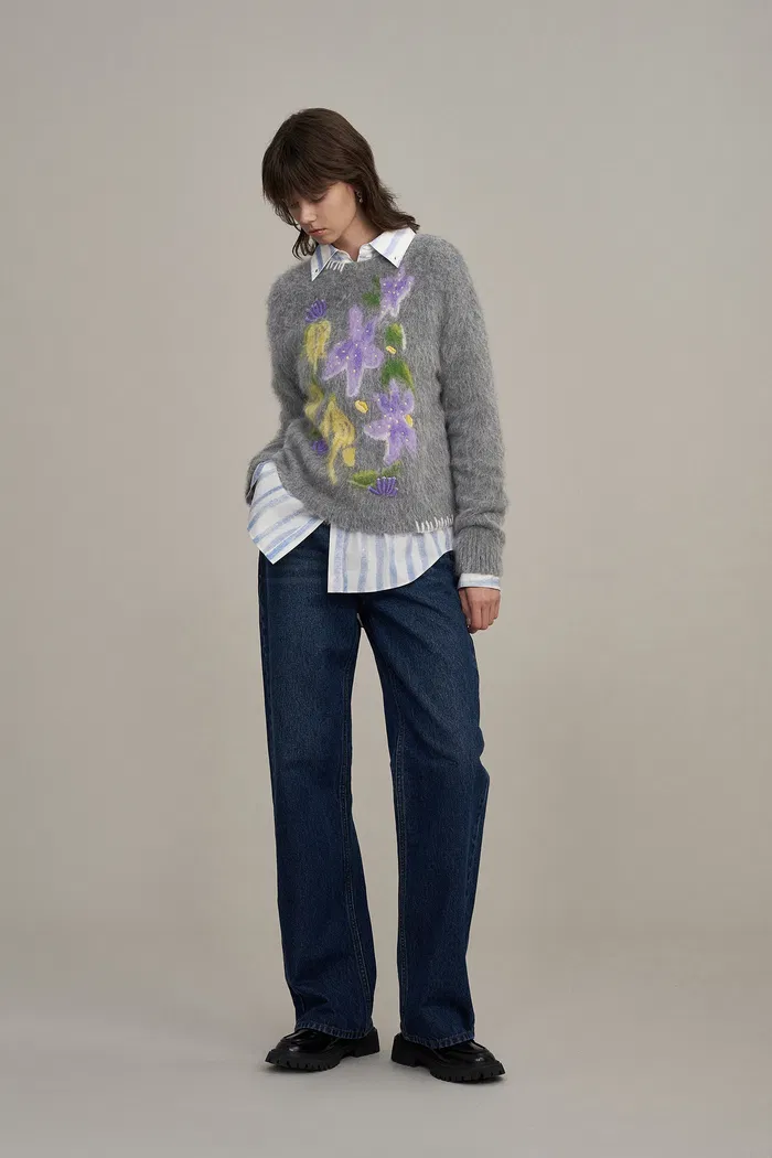 Titian Hand Embroidered Flora Sweater in Alpaca Blend Knit - Image 5