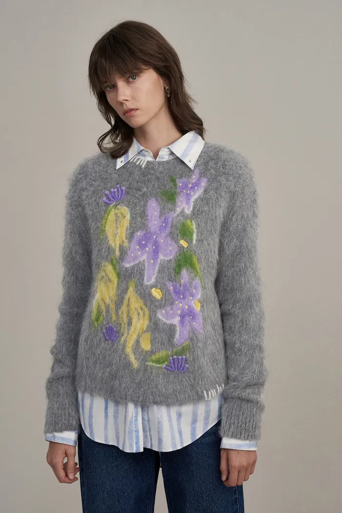 Titian Hand Embroidered Flora Sweater in Alpaca Blend Knit - Image 7