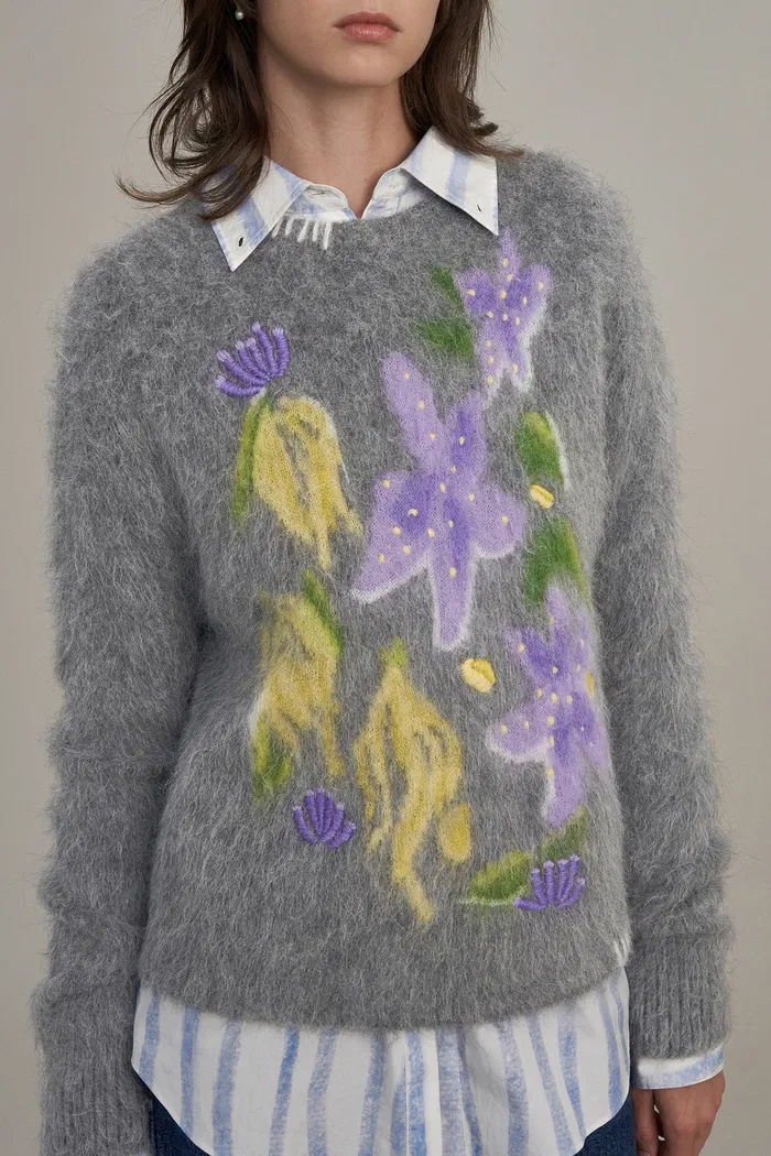 Titian Hand Embroidered Flora Sweater in Alpaca Blend Knit - Image 8