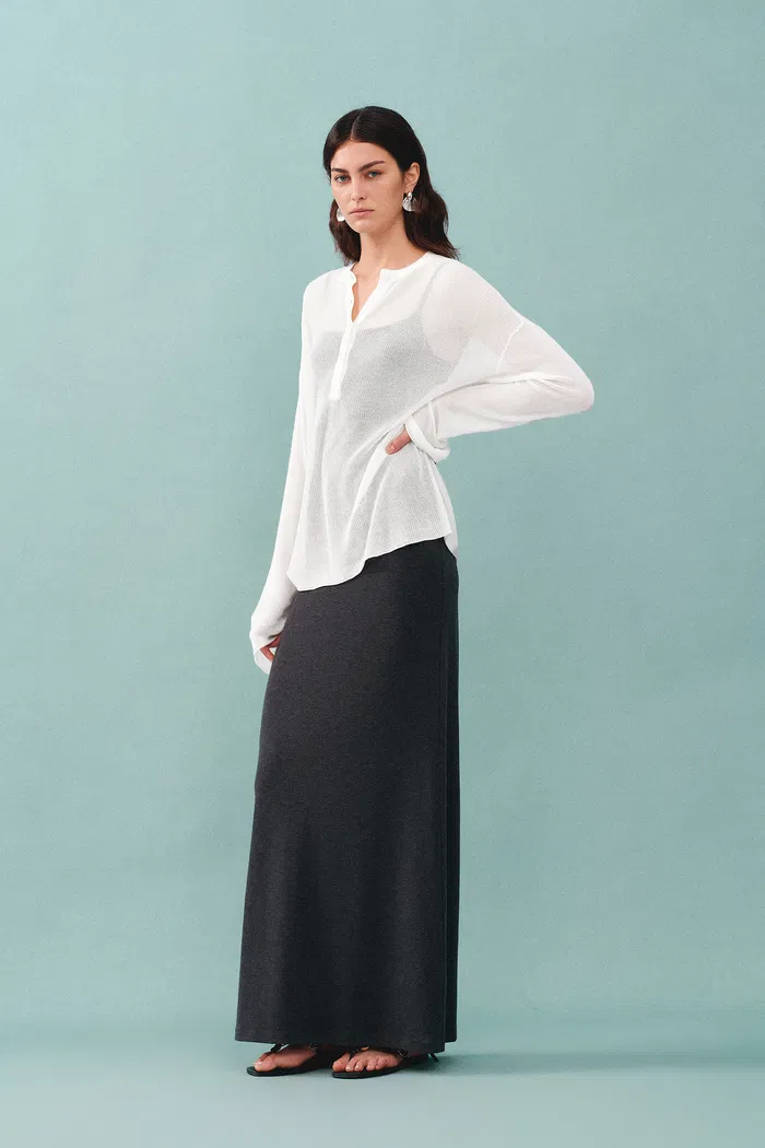 Tracy Buttoned Blouse in Tencel Silk Knit - Image 3