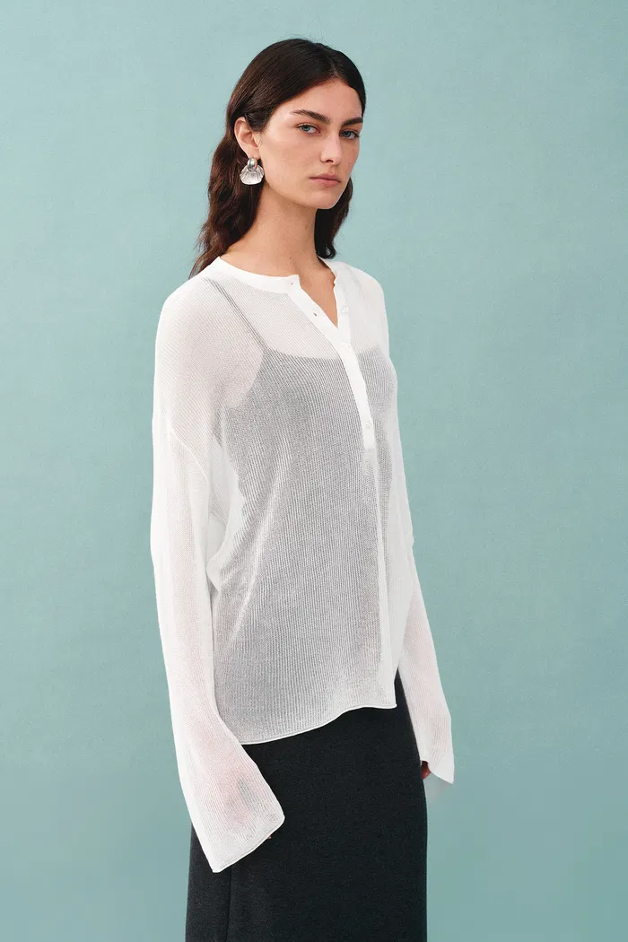Tracy Buttoned Blouse in Tencel Silk Knit - Image 5