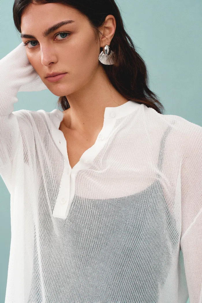 Tracy Buttoned Blouse in Tencel Silk Knit - Image 7