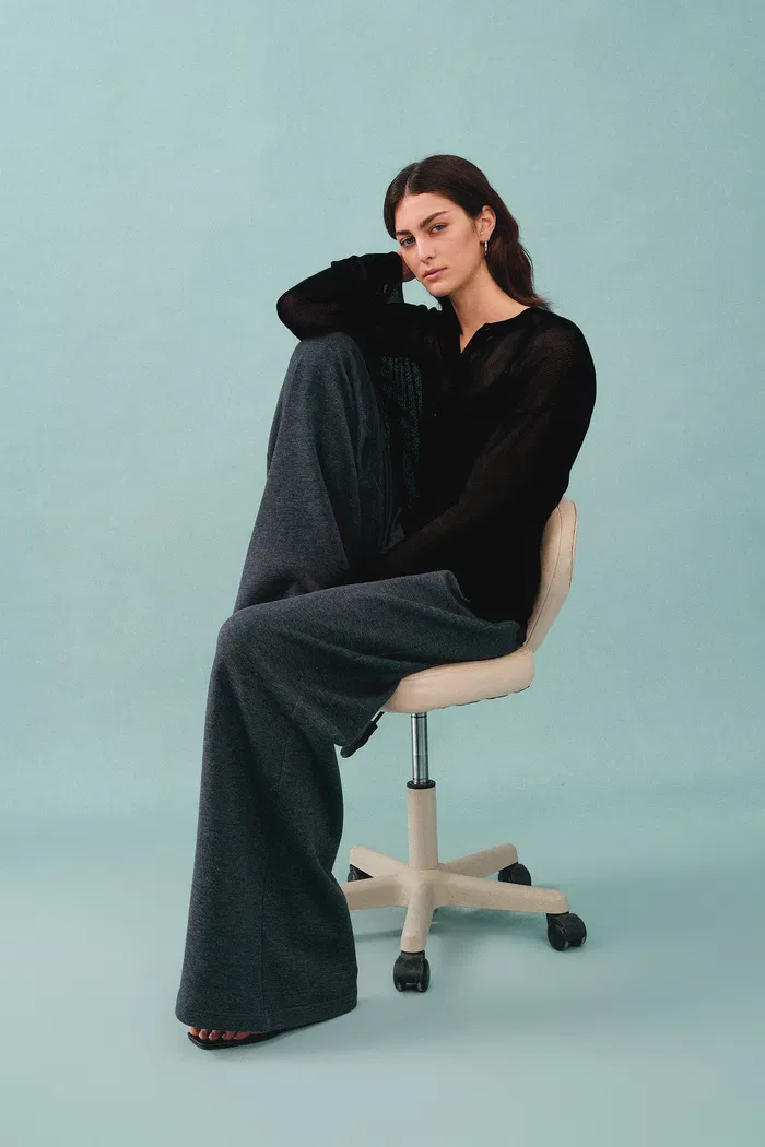 Tracy Semi Sheer Buttoned Blouse in Tencel Silk Knit - Image 3