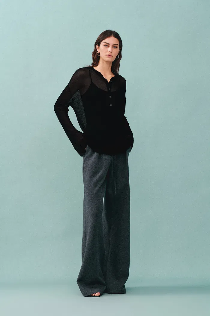 Tracy Semi Sheer Buttoned Blouse in Tencel Silk Knit - Image 4