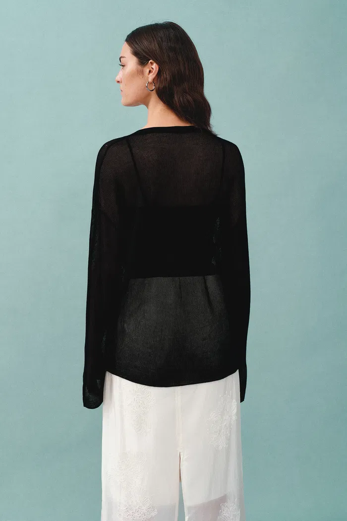 Tracy Semi Sheer Buttoned Blouse in Tencel Silk Knit - Image 7