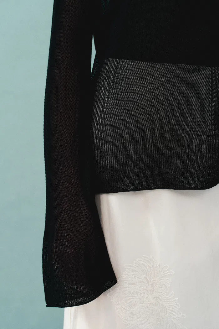 Tracy Semi Sheer Buttoned Blouse in Tencel Silk Knit - Image 9
