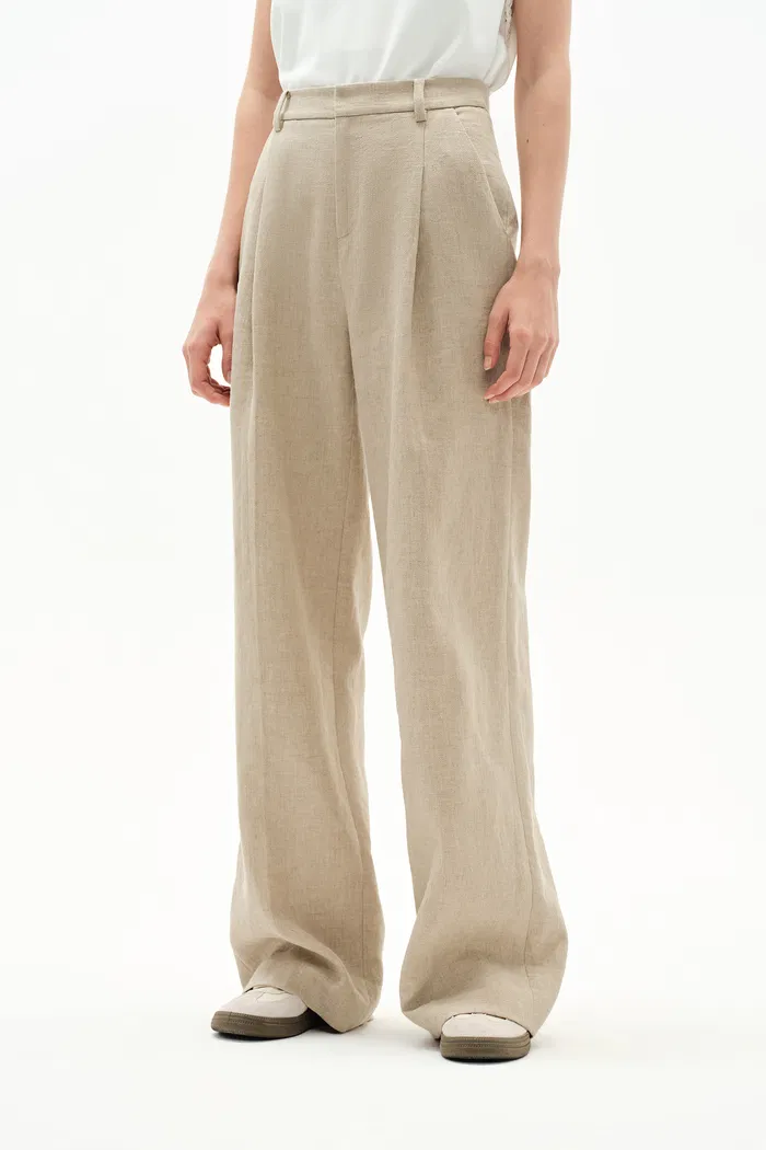 Troy Front Pleated Wide Leg Suit Pants in Dew Retted French Linen - Image 5
