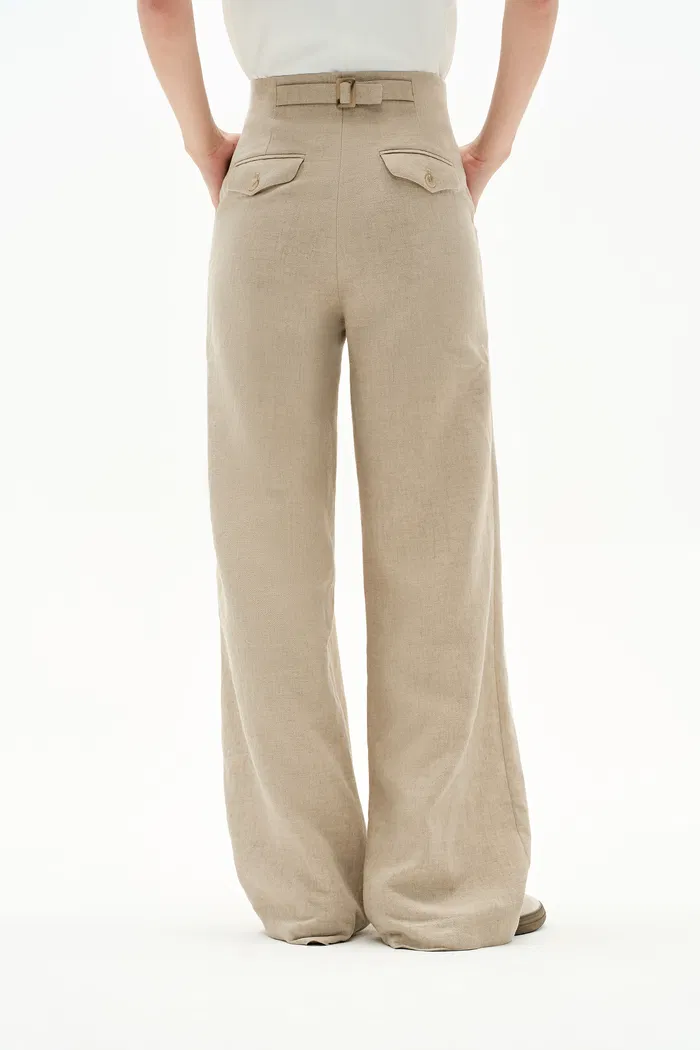 Troy Front Pleated Wide Leg Suit Pants in Dew Retted French Linen - Image 6