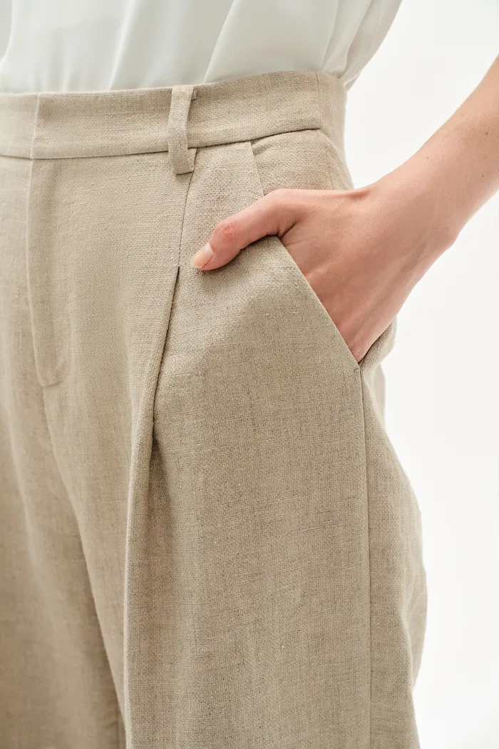 Troy Front Pleated Wide Leg Suit Pants in Dew Retted French Linen - Image 7