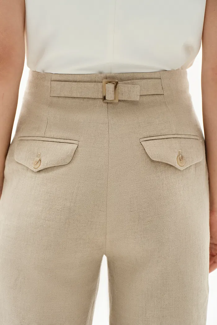 Troy Front Pleated Wide Leg Suit Pants in Dew Retted French Linen - Image 8