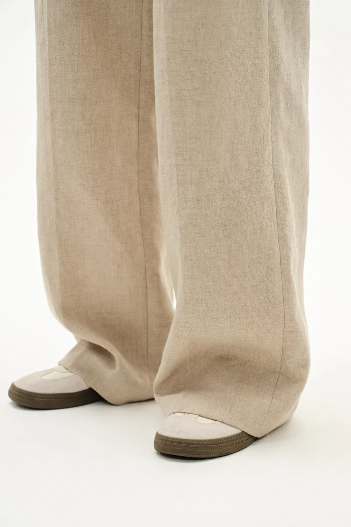 Troy Front Pleated Wide Leg Suit Pants in Dew Retted French Linen - Image 9